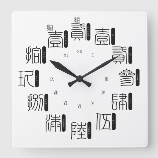 Horloge Carrée Japon vieux style kanji difficile [visage blanc] (Recto)