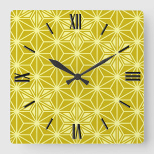 Horloge Carrée Japonais Asanoha motif - or moutarde