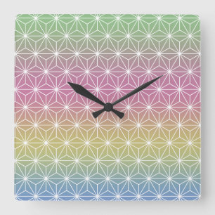 Horloge Carrée Japonais Asanoha traditionnel Print Pastel Arc-en-