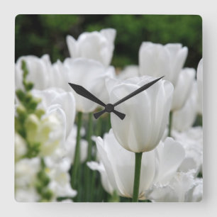 Horloge Carrée jardin à tulipe blanc
