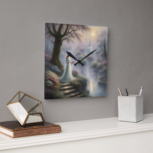 Horloge Carrée Jardin De Château Enchanté Avec Princesse (Bureau)
