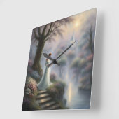 Horloge Carrée Jardin De Château Enchanté Avec Princesse (Angle)