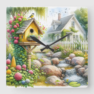 Horloge Carrée Jardin de cottage fantaisiste Niche à oiseaux Ruis