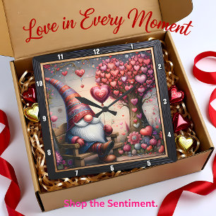 Horloge Carrée Jardin de la Saint-Valentin Nain Coeur Arbre