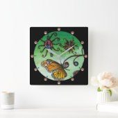 Horloge Carrée JARDIN DE MELISSA Magique Papillon, Ladybug, Vert (Maison)