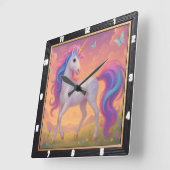 Horloge Carrée Jardin de papillon licorne arc-en-ciel (Angle)
