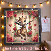 Horloge Carrée Jardin de roses de girafe bébé