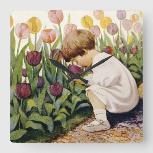 Horloge Carrée Jardin de tulipe (Recto)