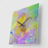 Horloge Carrée JARDIN DES OMBRES PERDUES - Jaune violet vert (Angle)