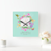 Horloge Carrée Jardin floral Aqua Monogramme (Maison)