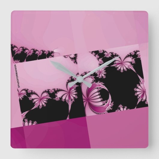 Horloge Carrée Jardin fractal rose (Recto)