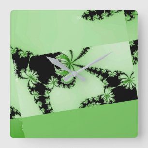 Horloge Carrée Jardin fractal vert