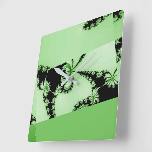 Horloge Carrée Jardin fractal vert (Angle)