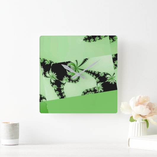 Horloge Carrée Jardin fractal vert (Maison)