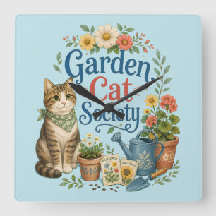 Horloge Carrée Jardin Société Féline Cottagecore Florales