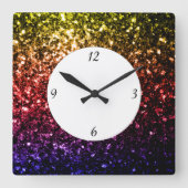 Horloge Carrée Jaune arc-en-ciel rouge violet scintille avec des (Recto)