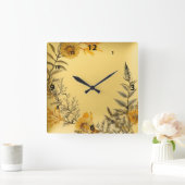 Horloge Carrée Jaune Dandelions Ferns Pays de verdure (Maison)