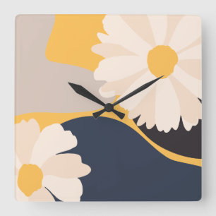Horloge Carrée Jaune floral Abstrait moderne