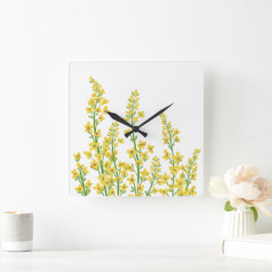 Horloge Carrée Jaune Moderne Citrine Fleurit