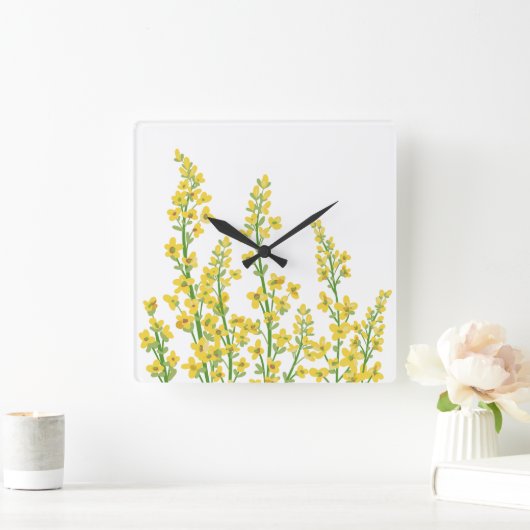Horloge Carrée Jaune Moderne Citrine Fleurit (Maison)