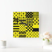 Horloge Carrée Jaune Noir Mixte Conception Motif Patchwork (Maison)