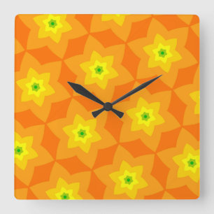 Horloge Carrée Jaune orange & Kiwi