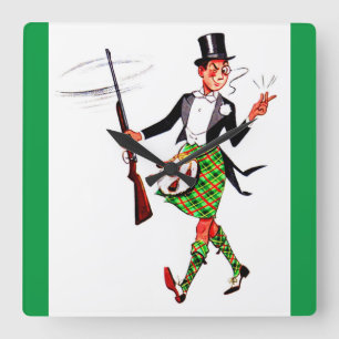 Horloge Carrée jaunty Scotsman avec fusil