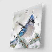 Horloge Carrée Jay bleu dans le cèdre bleu Atlas (Angle)