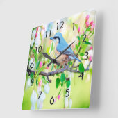 Horloge Carrée Jay bleu printemps (Angle)