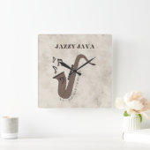 Horloge Carrée Jazzy Java-Grains de Café-Saxophone- (Maison)