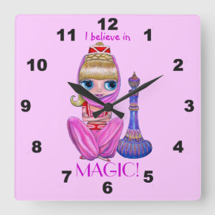 Horloge Carrée Je crois en la poupée fille génie rose magique Mig