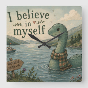 Horloge Carrée Je crois en moi-même Loch Ness Monster fantaisiste