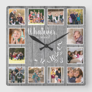 Horloge Carrée Je suis à la retraite Collage photo Bois rustique