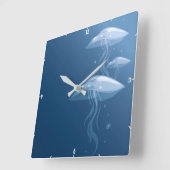 Horloge Carrée Jellyfish Ocean Sea Life - Blue Underwater Custom (Angle)
