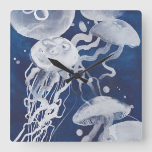 Horloge Carrée Jellyfish sur Arrière - plan de la Marine