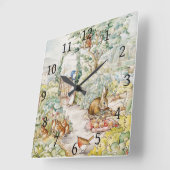 Horloge Carrée Jemima Puddle Duck dans le jardin de M. Mc Gregor (Angle)