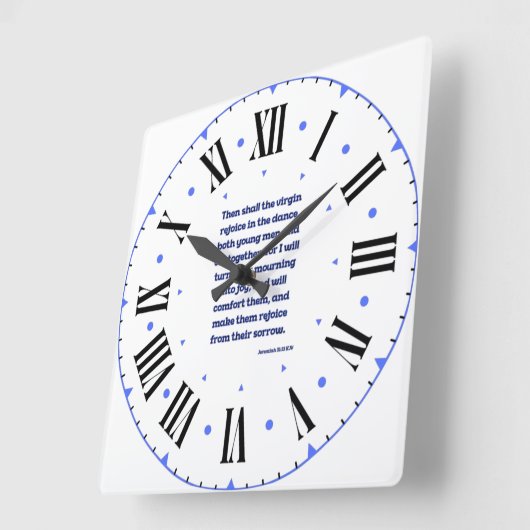 Horloge Carrée Jérémie 31:13 KJV Bible Verse Numéros romains (Angle)