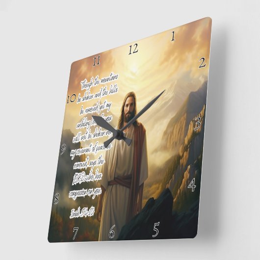 Horloge Carrée Jésus : Amour sans faille, Alliance, Paix (Angle)