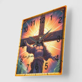 Horloge Carrée Jésus cloué à la croix de bois (Angle)
