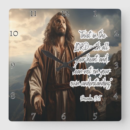 Horloge Carrée Jésus : Confiance dans le Seigneur (Recto)