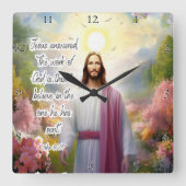 Horloge Carrée Jésus : Crois, Dieu a envoyé un (Recto)