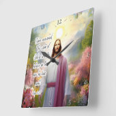 Horloge Carrée Jésus : Crois, Dieu a envoyé un (Angle)