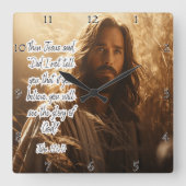 Horloge Carrée Jésus : Crois, Gloire, Promesse de Dieu (Recto)