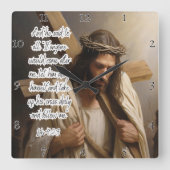 Horloge Carrée Jésus : Croix quotidienne, Suivez-moi (Recto)