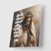 Horloge Carrée Jésus : Croix quotidienne, Suivez-moi (Angle)