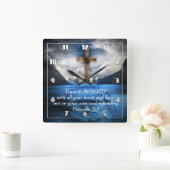 Horloge Carrée Jésus dans l'eau ondulée Proverbes 3:5 (Maison)