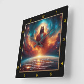 Horloge Carrée Jésus debout dans le coucher de soleil radiant (Angle)