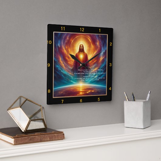 Horloge Carrée Jésus Debout Lumière céleste (Bureau)
