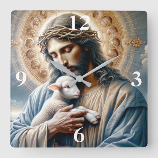 Horloge Carrée Jésus et Agneau (Recto)