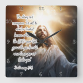 Horloge Carrée Jésus : Fort, Courageux, Dieu Avec (Recto)